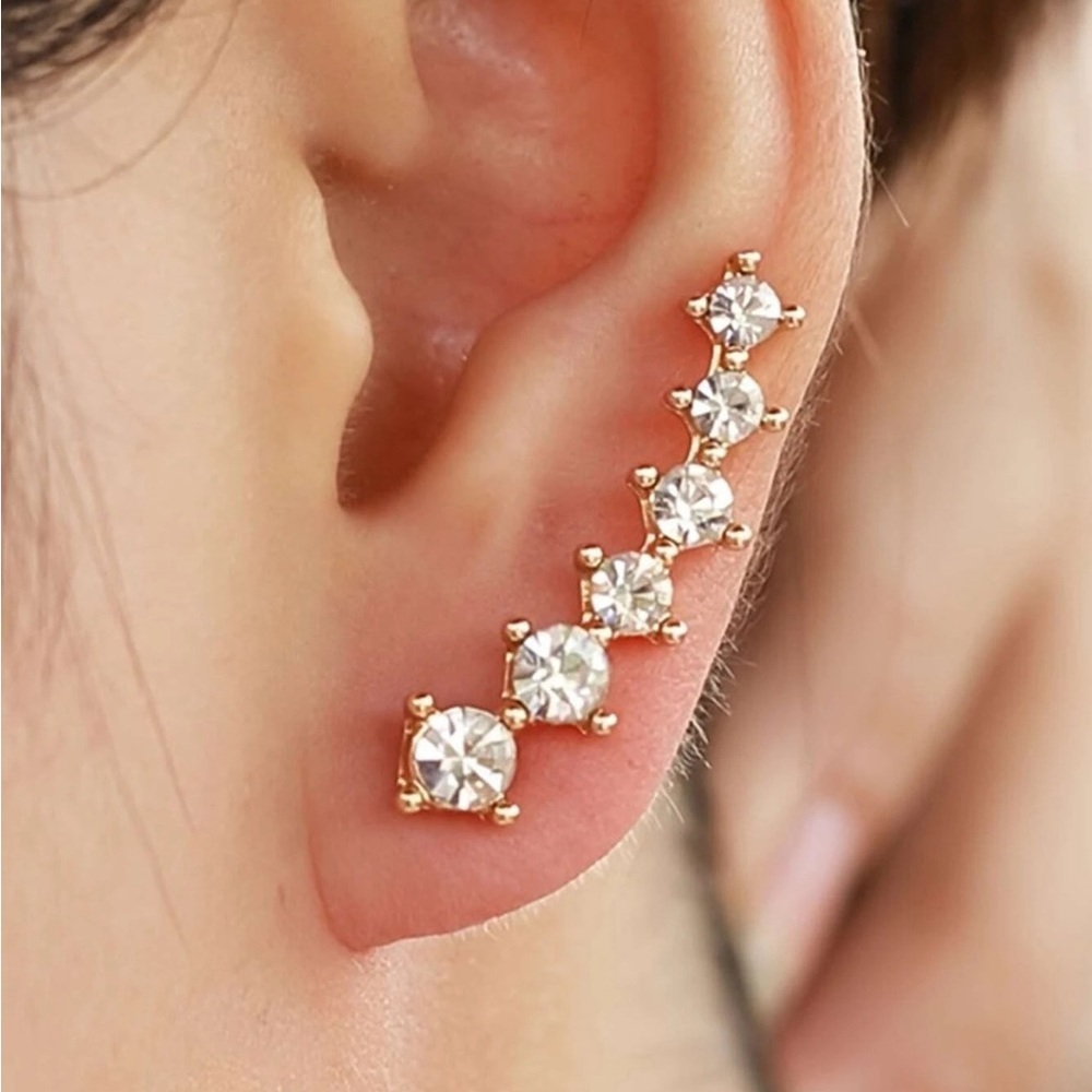 2Pcs Women's  Gold Crystal Ear Climber Earrings